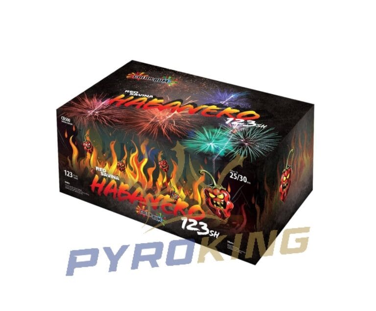 Wyrzutnia fajerwerków Habanero Red Savina CB500 Color Bum, 123 strzały kalibru 25 i 30 mm