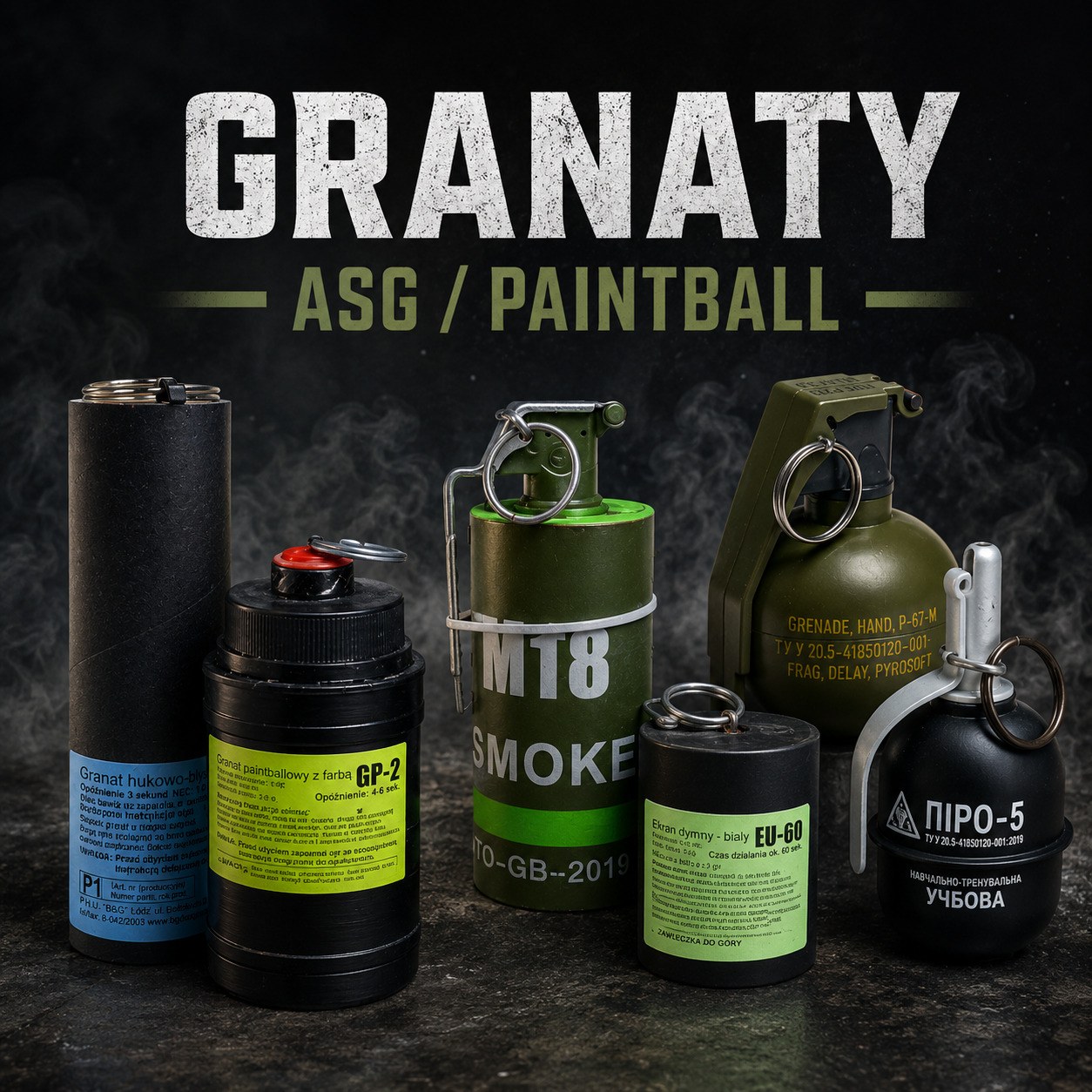 Granaty dymne, treningowe i paintballowe do ASG oraz paintballa