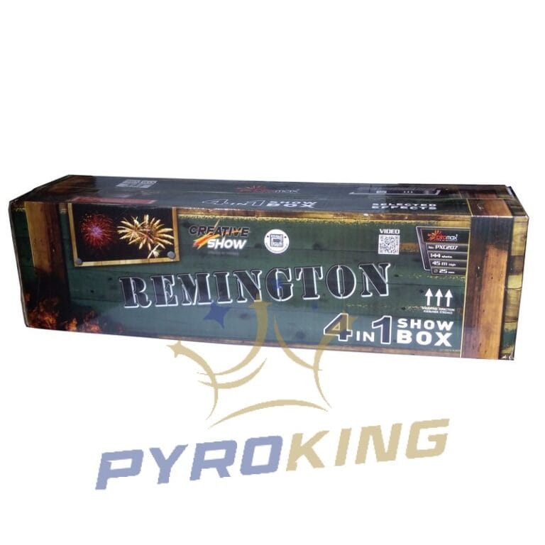 Zestaw wyrzutni fajerwerków Remington PXC207 Piromax, 144 strzały kalibru 25 mm