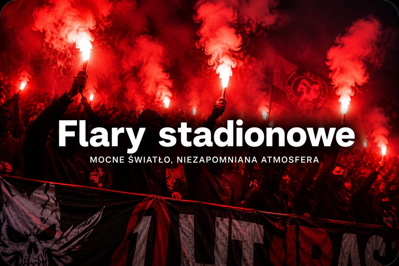 Flary stadionowe używane podczas oprawy meczowej z intensywnym czerwonym światłem