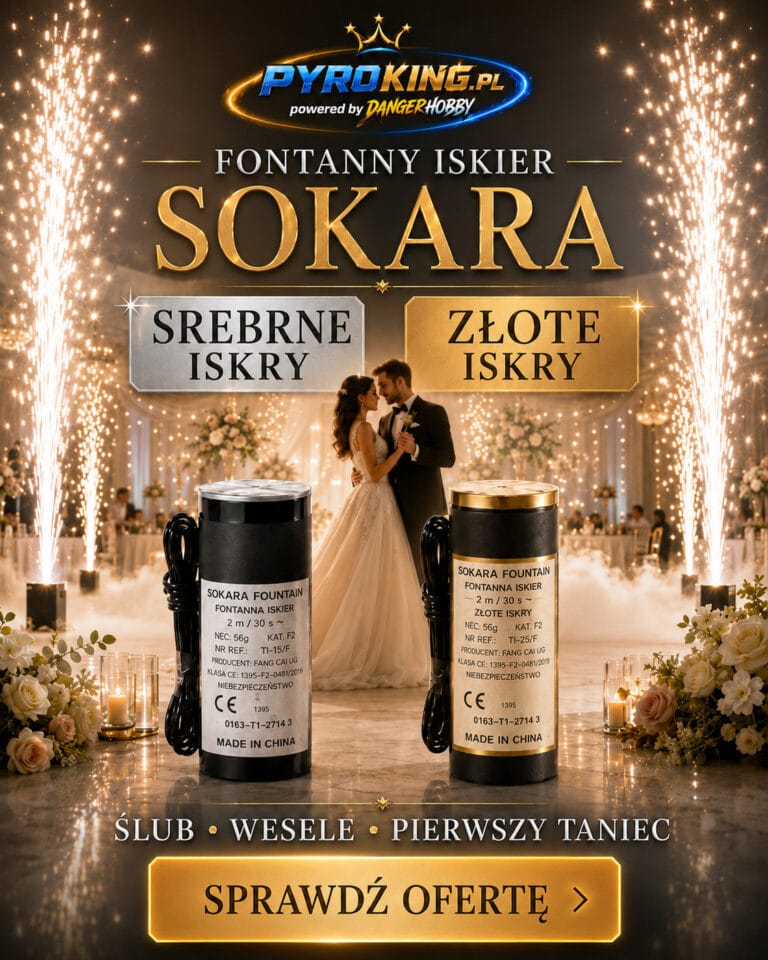 Fontanny iskier Sokara na ślub, wesele i pierwszy taniec – srebrne oraz złote iskry pyroking.pl