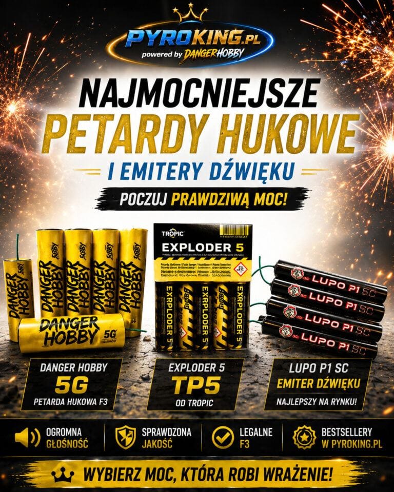 Najmocniejsze petardy hukowe i emitery dźwięku Danger Hobby 5G, Exploder 5 TP5 i Lupo P1 SC