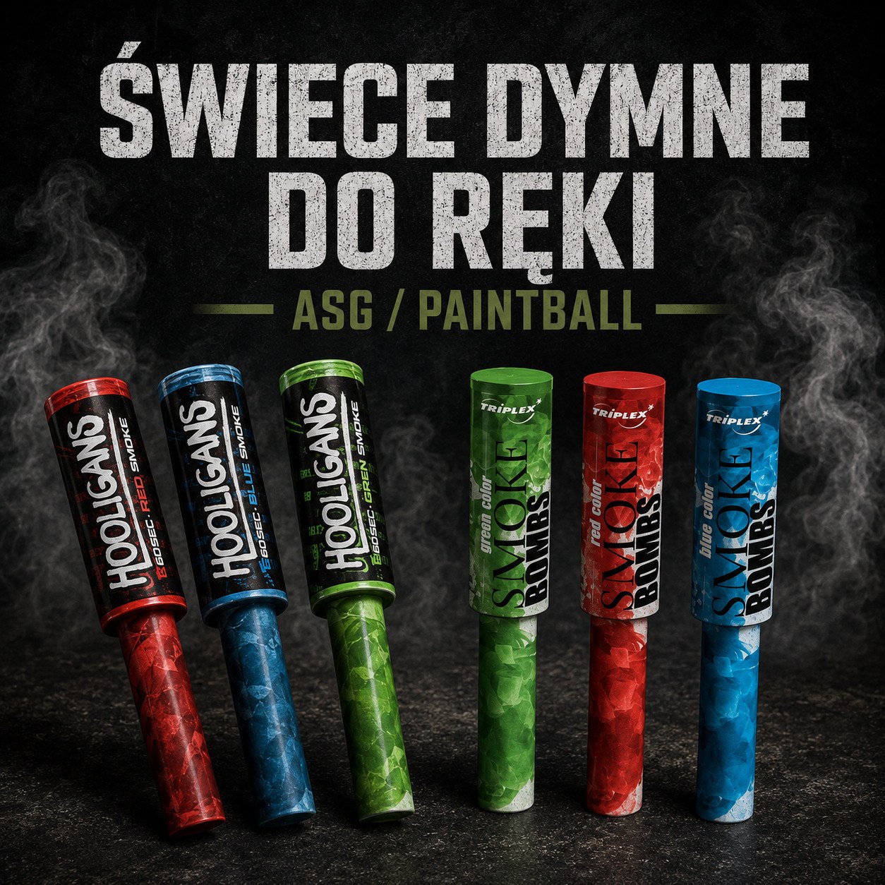 Świece dymne do ręki z uchwytem do ASG i paintballa