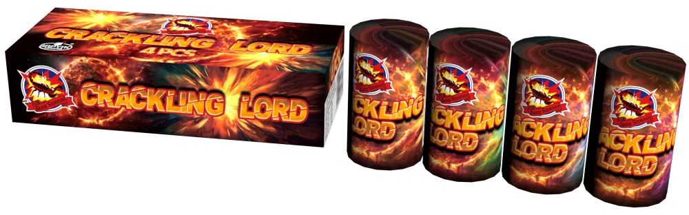 Pirobajer Crackling Lord 4 sztuki SRPYRO Pirobajer Crackling Lord SRPYRO: kartonik i cztery tuby z czerwono-pomarańczową grafiką