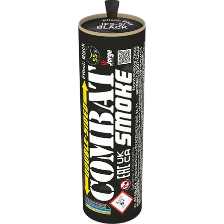 Czarna świeca dymna Combat Smoke Jorge: czarna tuba z białym napisem i oznaczeniem JFS-5/BLACK