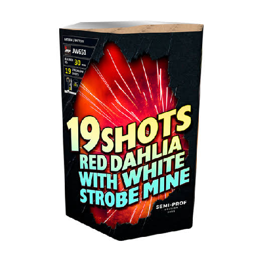 Wyrzutnia Semi-Prof JW651 Jorge w czarnym kartonie z grafiką czerwonej dalii i napisem 19 shots