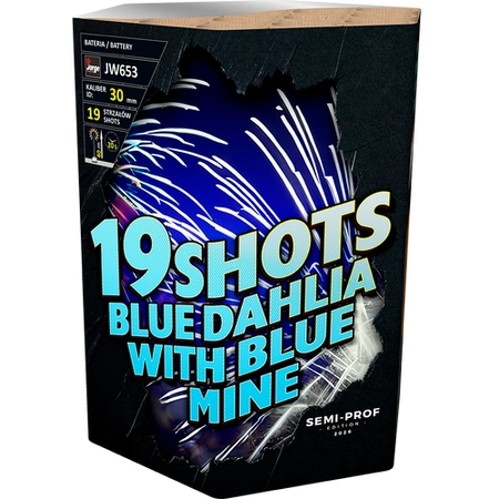 Wyrzutnia Semi-Prof JW653 Jorge w granatowym kartonie z grafiką niebieskiej dalii i napisem 19 shots