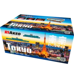 Wyrzutnia Tokyo Riakeo w długim kartonie z wieżą Tokyo Tower i nocną panoramą miasta